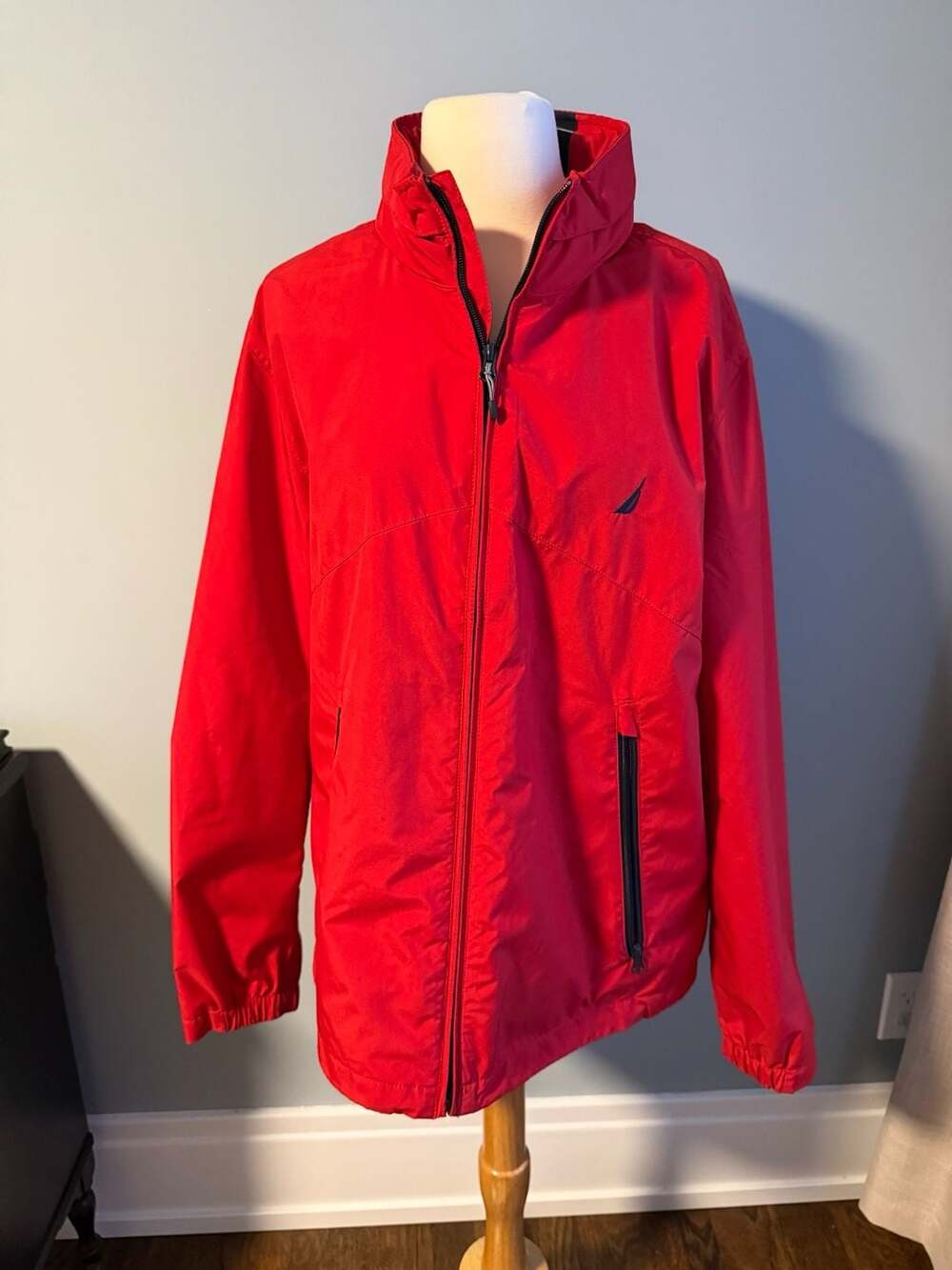 Nautica Red Weather Resistant Lightweight Full Zip Windbreaker Jacket Size Mediu